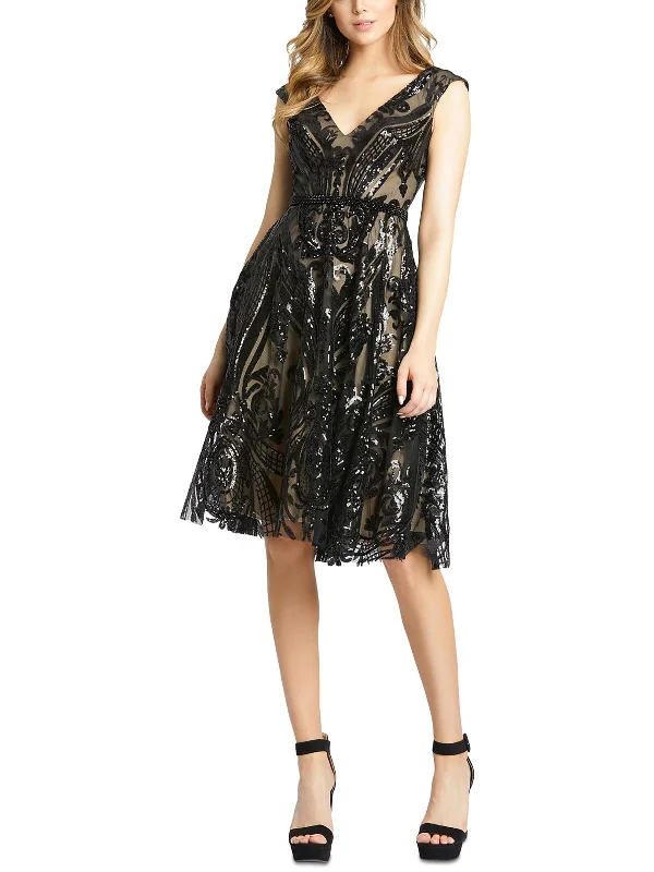 Ladies party dress nightclub -Womens Sequin Knee Cocktail and Party Dress