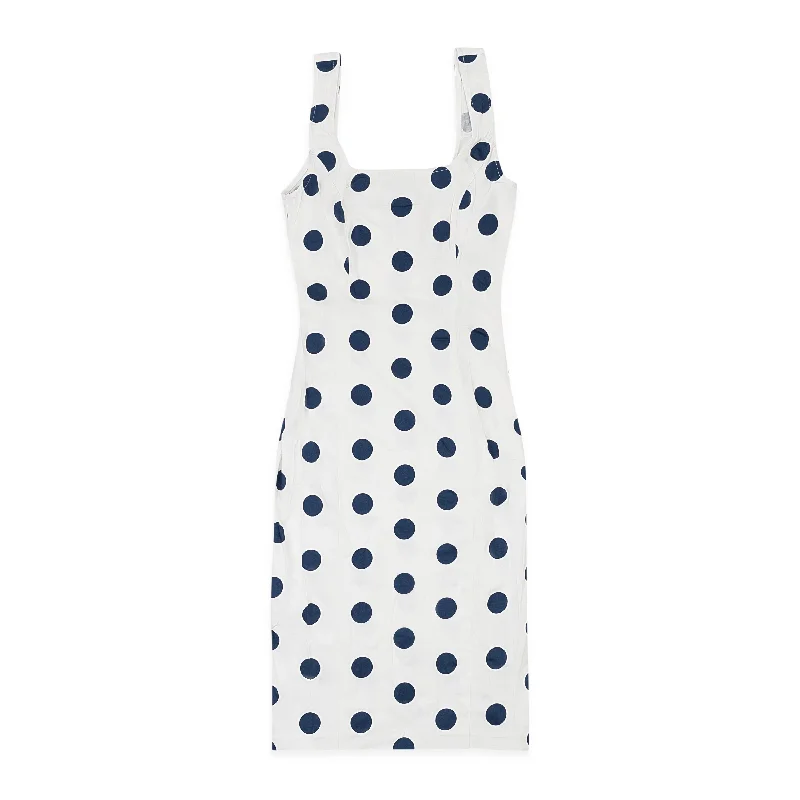 Ladies sleeveless dress chevron -POLKA U NECK SLEEVELESS NAVY DRESS