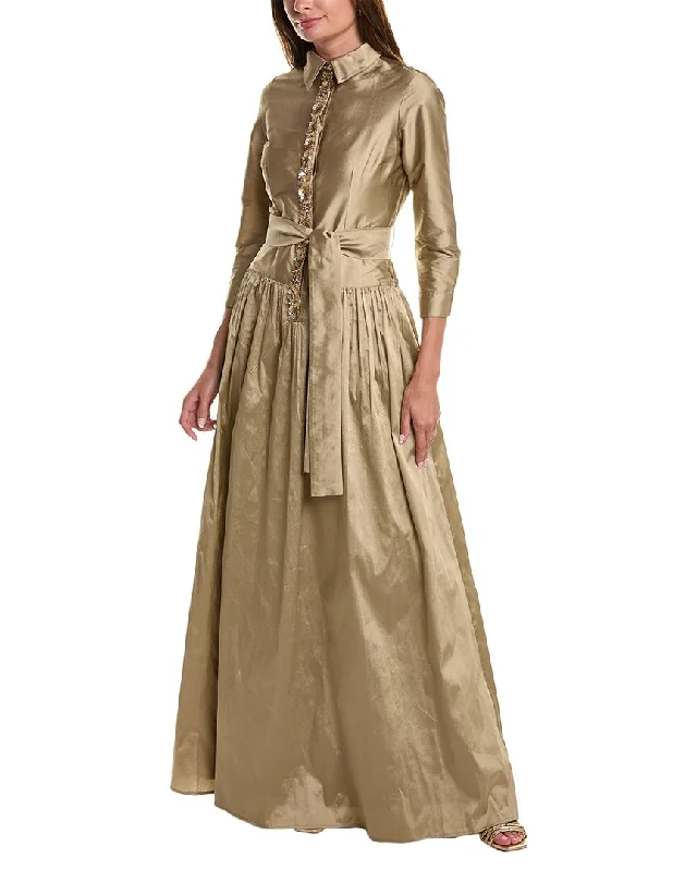 Women's shirt dress collar -Teri Jon by Rickie Freeman Taffeta Shirt Gown