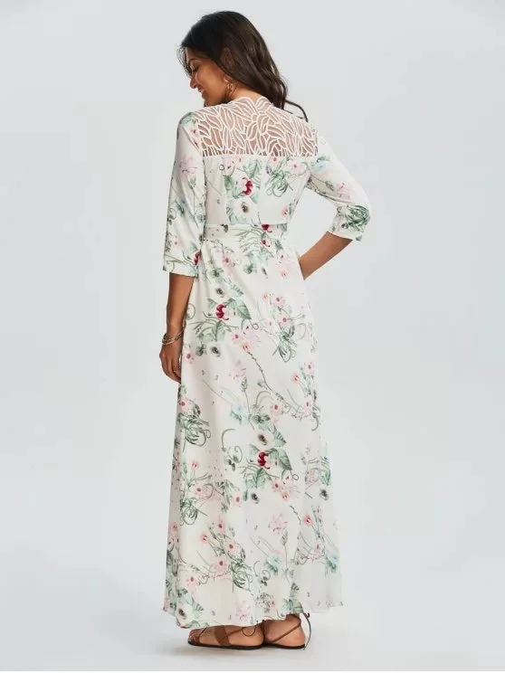 Women's maxi dress cocktail -TastyHottie - Trendy Floral V Neck Slit Maxi Dress