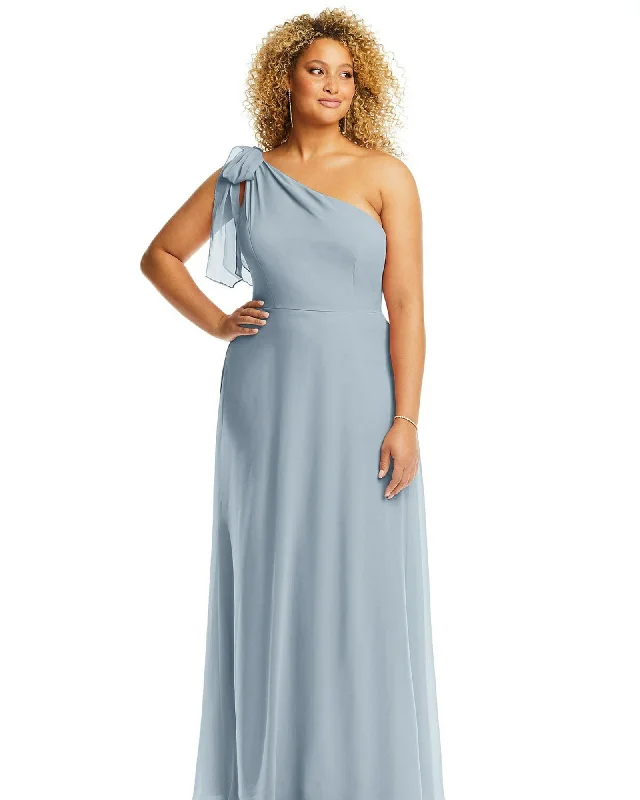 Women's maxi dress petite -Draped One-Shoulder Maxi Dress with Scarf Bow | Mist