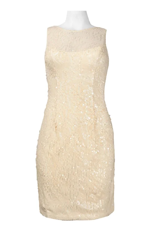 Ladies sleeveless dress V-neck -Sleeveless Bateau Neckline Sequin Dress In White