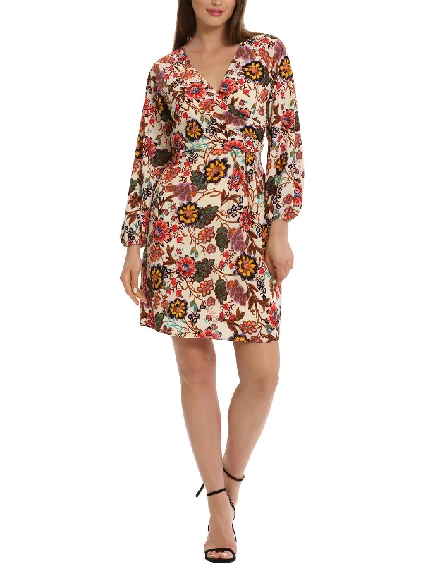 Ladies party dress belted -Womens Crepe Floral Cocktail and Party Dress