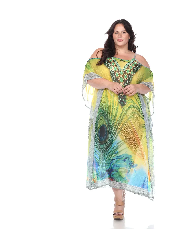 Women's maxi dress chiffon -Sheer Caftan Maxi Dress | Peacock Feather