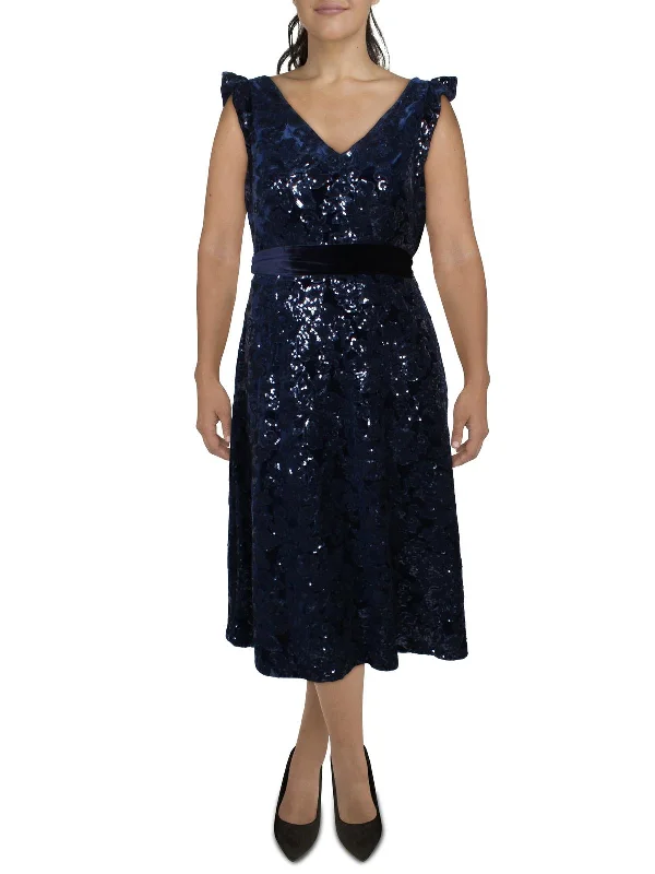 Ladies party dress trendy -Womens Velvet Sequined Cocktail and Party Dress