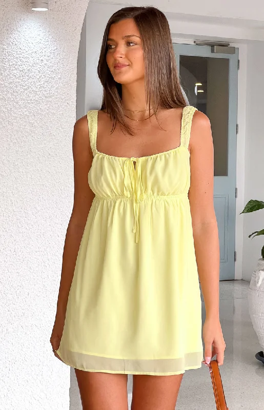 Women's mini dress three quarter sleeve -Brooke Yellow Mini Dress