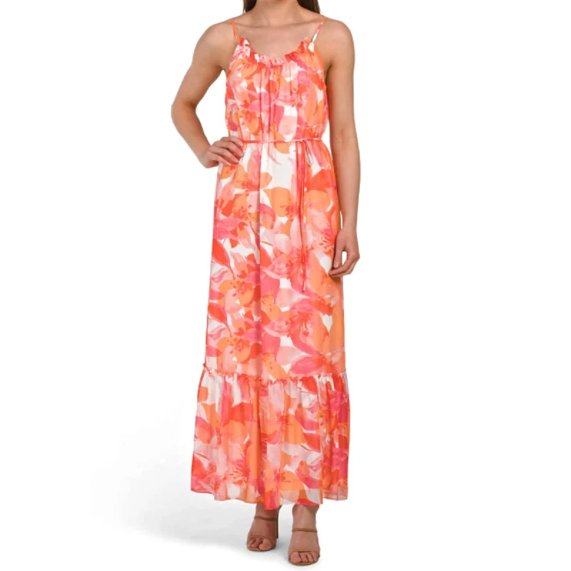 Women's maxi dress online -Nicole Miller Women's Floral Print Chiffon Tiered Maxi Dress