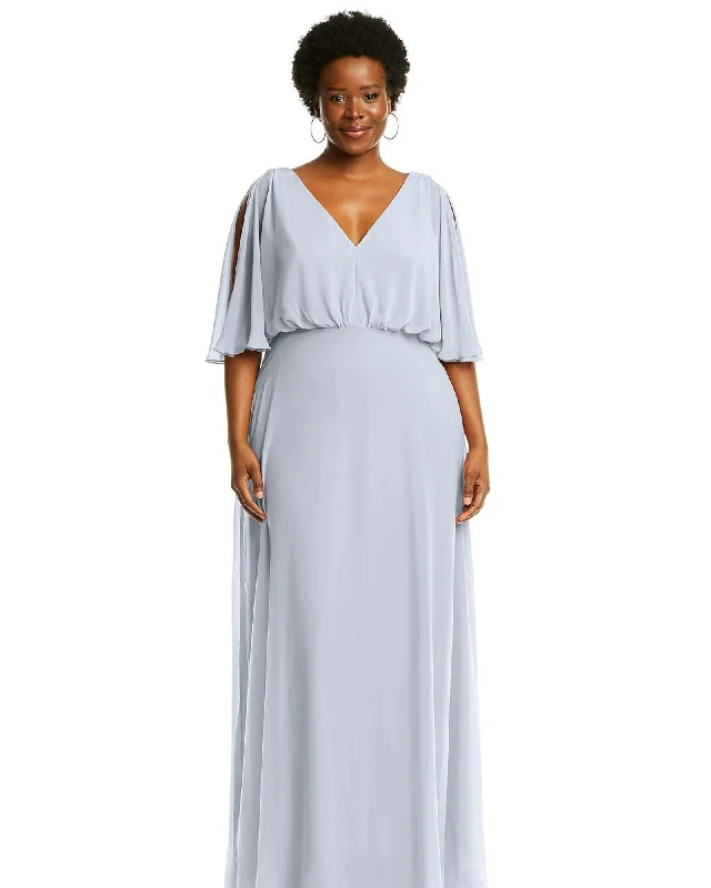 Women's maxi dress tall -V-Neck Split Sleeve Blouson Bodice Maxi Dress | Silver Dove