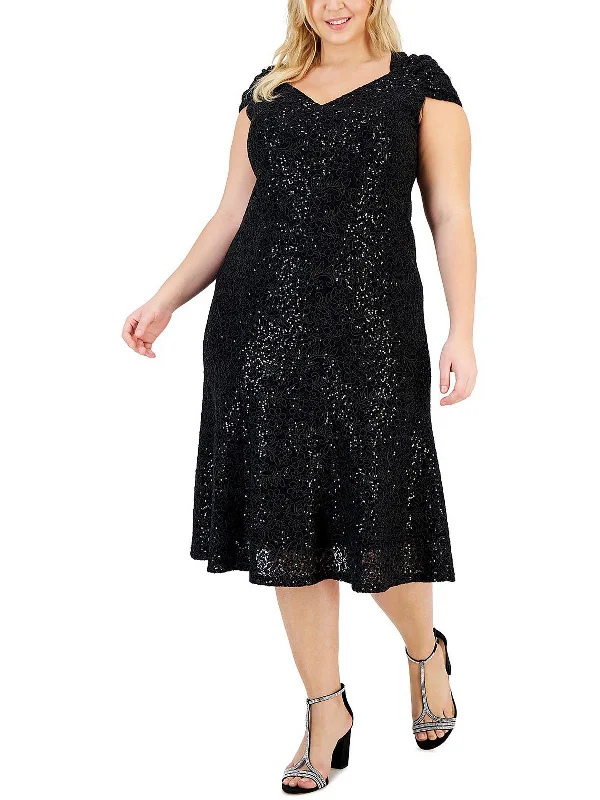 Ladies party dress beadwork -Plus Womens Sequins Deep V Cocktail and Party Dress