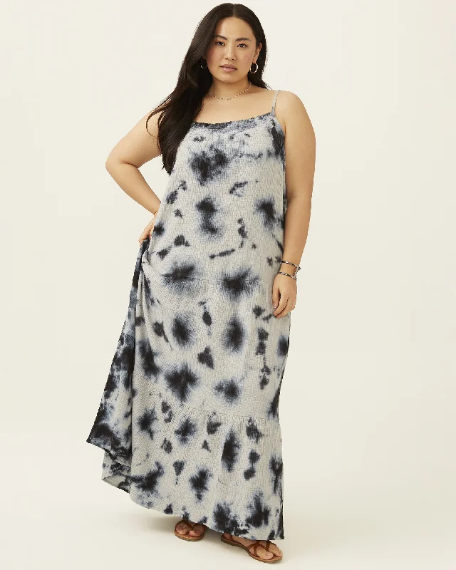 Women's maxi dress abstract -Brazilian Tie Dye Cotton Maxi Dress | Black / White