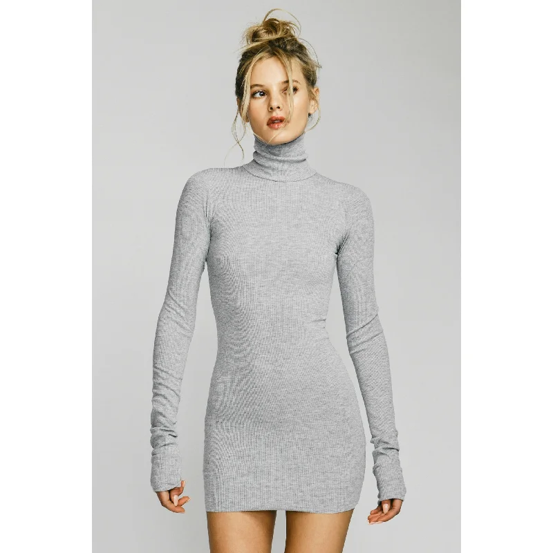 Women's mini dress satin -Long Sleeve Turtleneck Mini Dress | Heather Grey