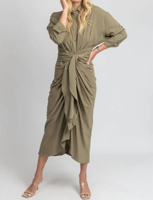 Women's shirt dress navy -Tencel Button Down Shirt Dress In Olive