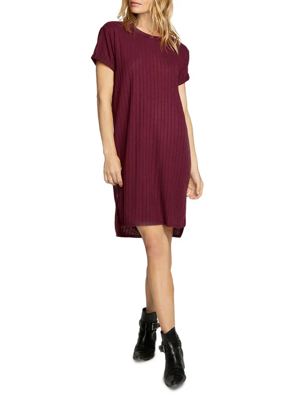 Women's shirt dress wrinkle free -Womens Ribbed Knee T-Shirt Dress