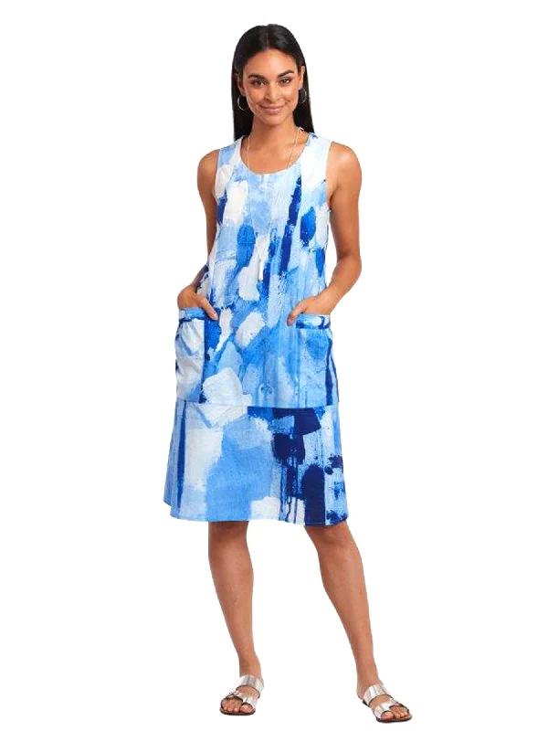 Ladies sleeveless dress date night -Claire Desjardins Blues Sleeveless Pockets Dress