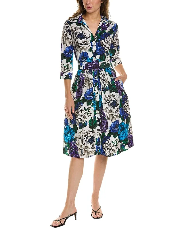 Women's shirt dress subtle print -Samantha Sung Audrey 1 3/4-Sleeve Shirtdress