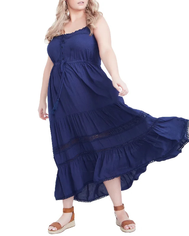 Women's maxi dress beach -Cecilia Hi-Lo Lace Maxi Dress | Navy