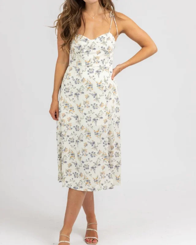 Ladies midi dress tencel -Floral Tie Strap Midi Dress In Ivory | Ivory