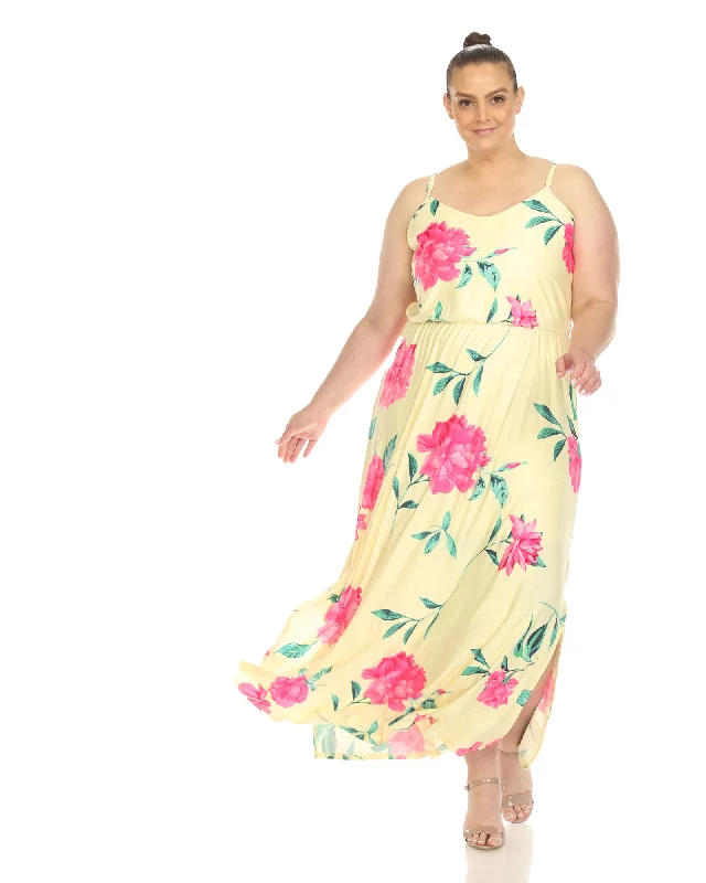 Women's maxi dress party -Floral Strap Maxi Dress | Yellow Pink