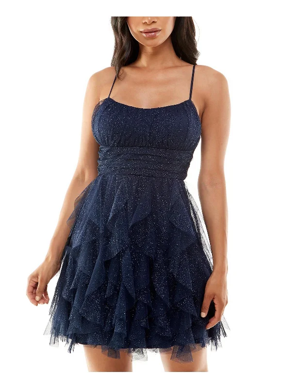 Ladies party dress birthday -Juniors Womens Mesh Ruffled Cocktail and Party Dress