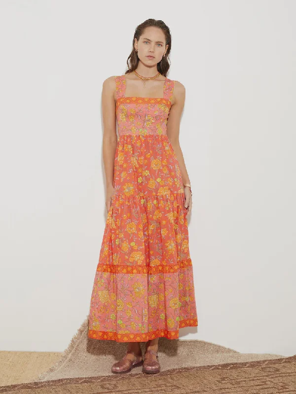 Women's maxi dress heart print -Alvita Tiered Bodice Maxi Dress