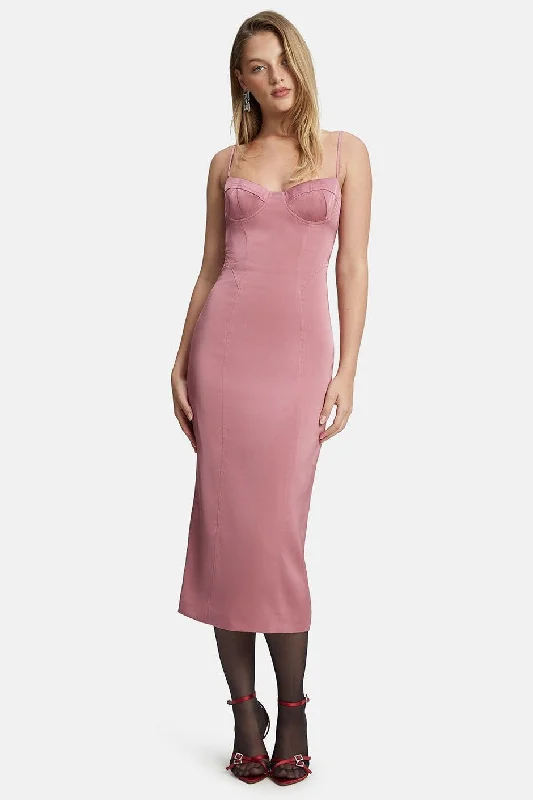 Ladies midi dress cinched -Landon Structured Midi Dress - Mauve