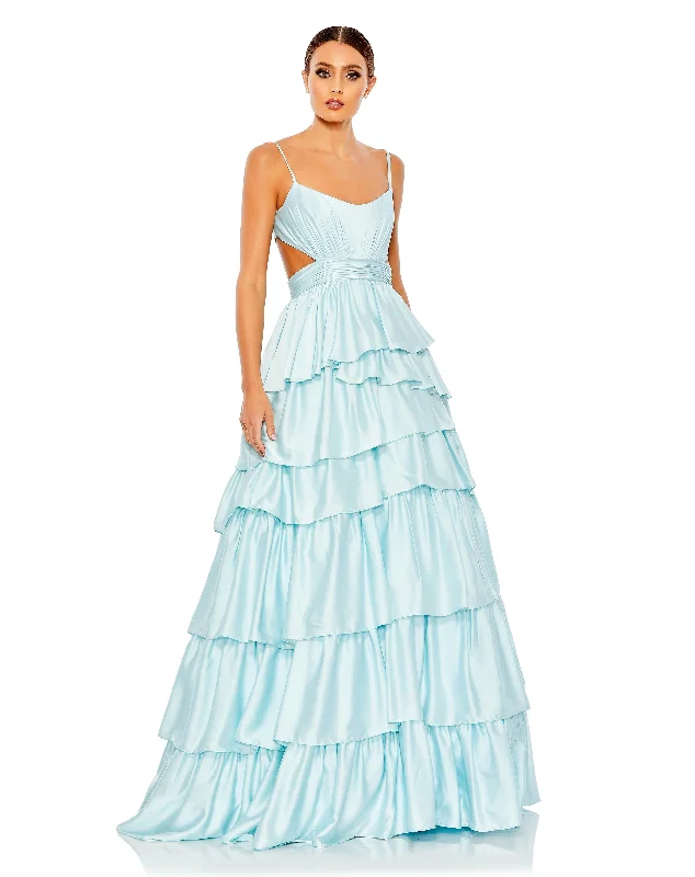 Ladies sleeveless dress mint -Ruffle Tiered Cut Out Sleeveless Ballgown