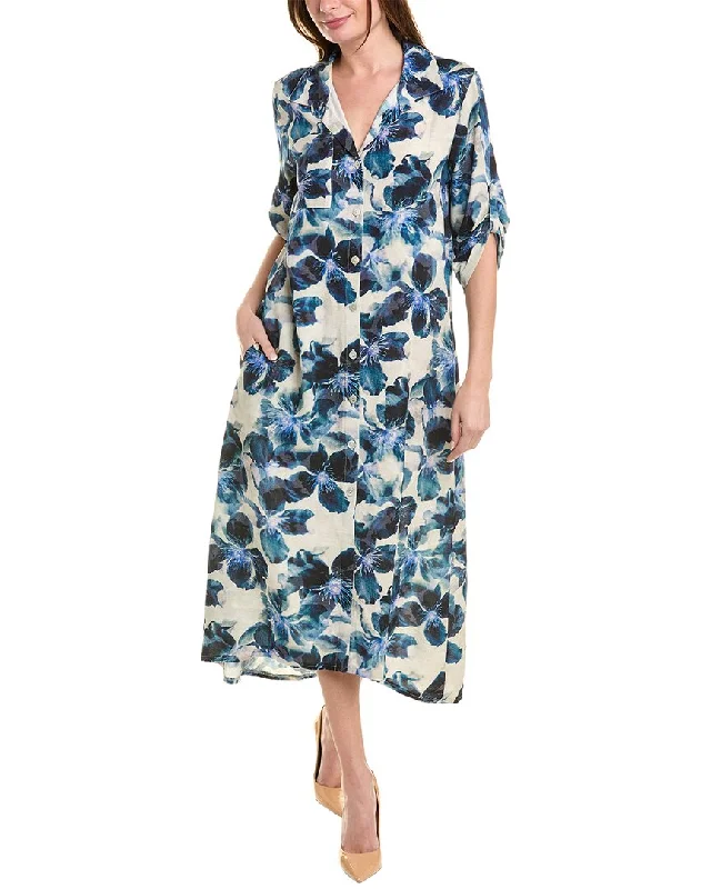 Women's shirt dress straight hem -Joseph Ribkoff Floral Linen-Blend Shirtdress