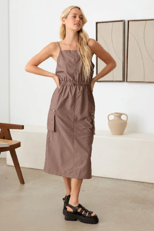 Ladies midi dress luxury -"Le Lis" Drawstring Cargo Midi Dress