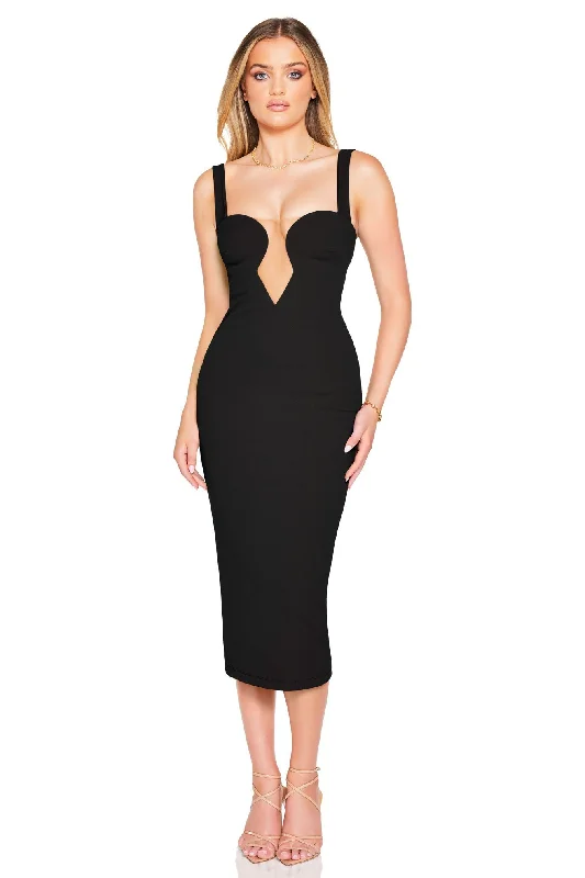 Ladies midi dress jewel neck -Nookie Minx Midi Dress - Black