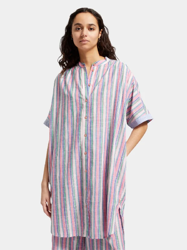 Women's shirt dress belted -Striped oversized beach shirt dress