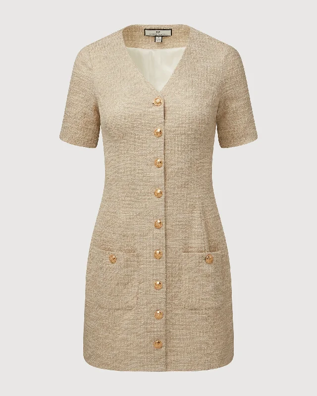 Women's mini dress everyday -Rachel Parcell | Tweed V-neck Mini Dress | Ivory