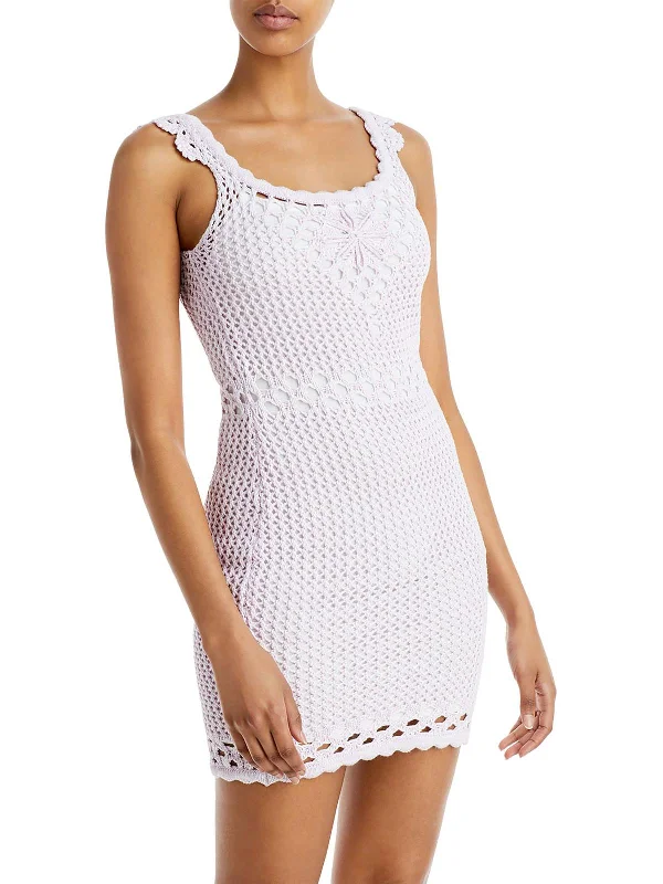 Ladies sleeveless dress luncheon -Womens Crochet Sleeveless Sheath Dress