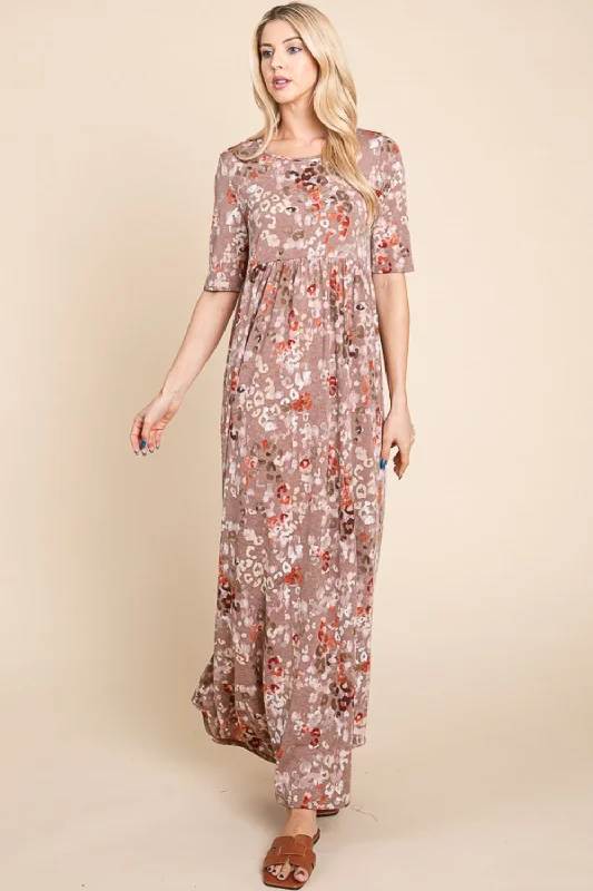 Women's maxi dress pastel -BOMBOM Printed Shirred Maxi Dress