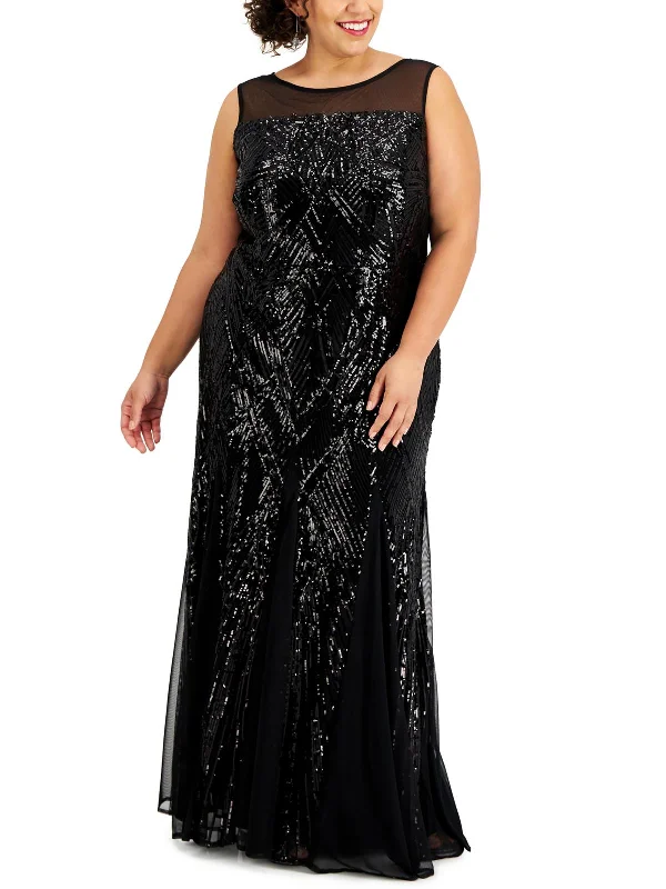 Ladies sleeveless dress slip -Plus Womens Sequin Sleeveless Evening Dress