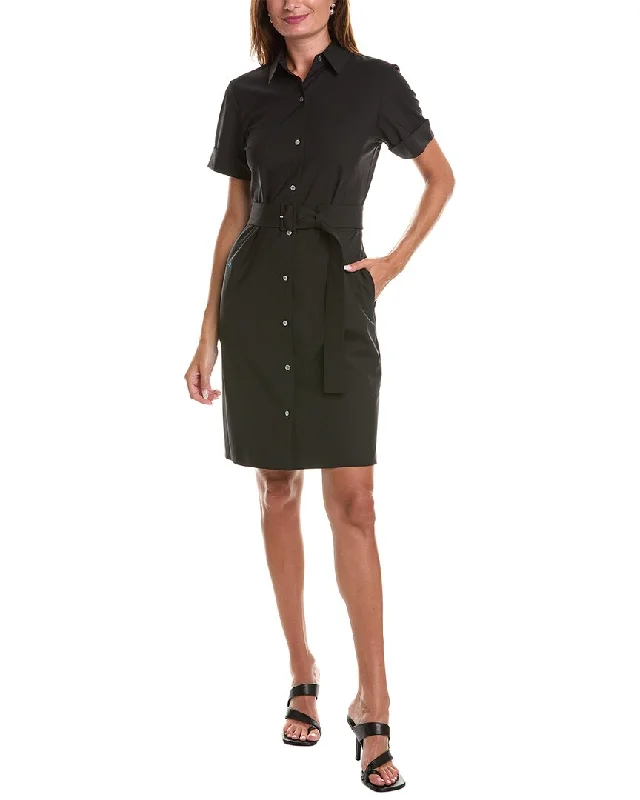 Women's shirt dress wrinkle free -Theory Belted Wool-Blend Shirtdress