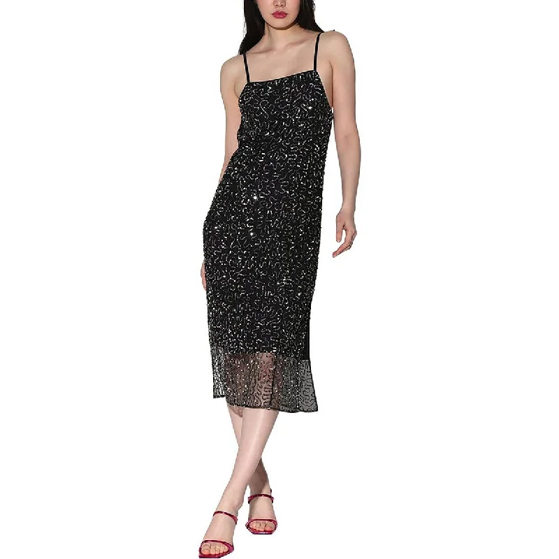 Ladies party dress pearl trim -Womens Sequin Overlay Cocktail And Party Dress