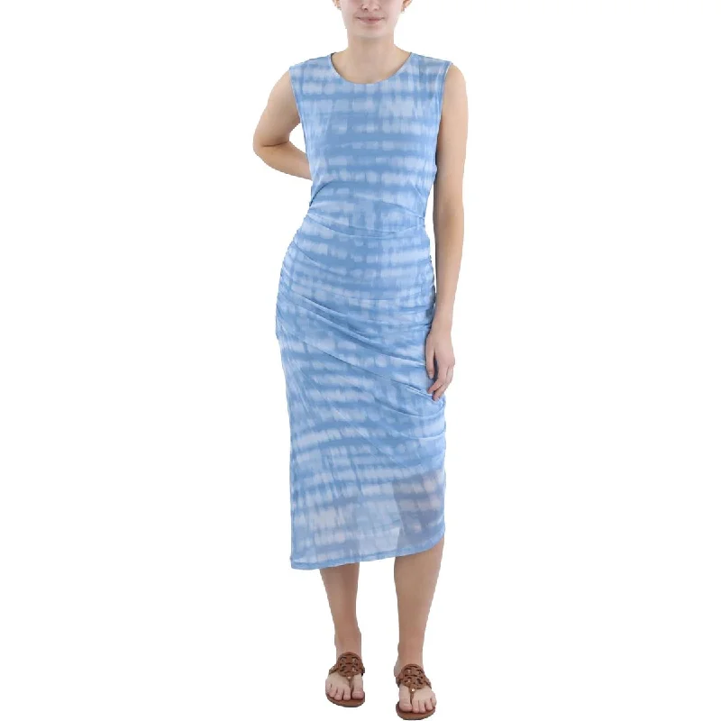 Ladies sleeveless dress sand -Womens Tie-Dye Sleeveless Sheath Dress