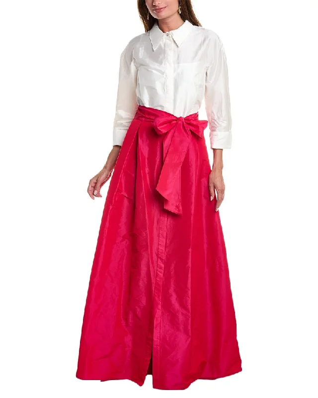 Women's shirt dress structured -Teri Jon by Rickie Freeman Taffeta Shirt Gown