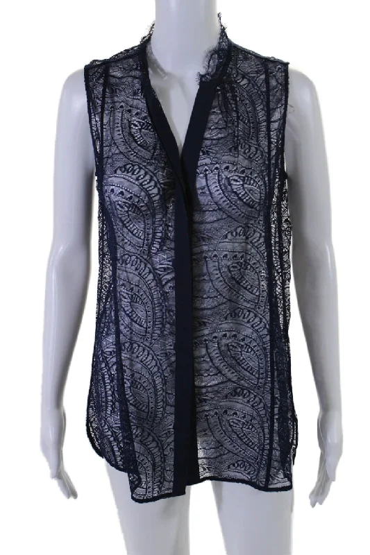 Ladies sleeveless dress flowy -Lafayette 148 New York Lace V-neck Sleeveless Slip-on Dress Navy Blue