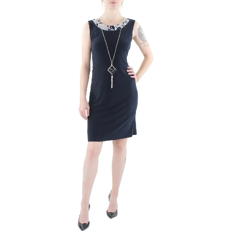 Ladies sleeveless dress comfy -Petites Womens Knit Sleeveless Sheath Dress