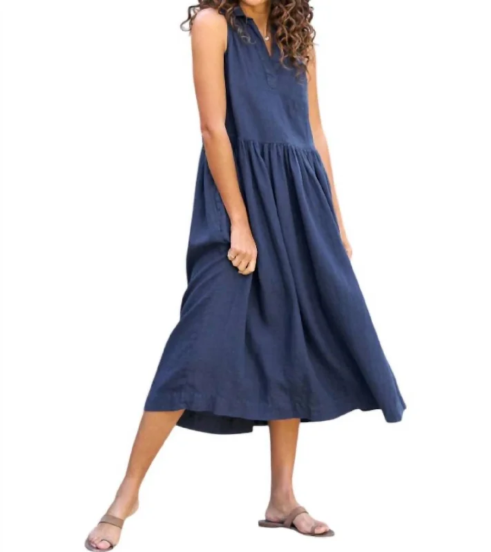 Ladies sleeveless dress silver -Daphne Sleeveless Popover Dress In Navy