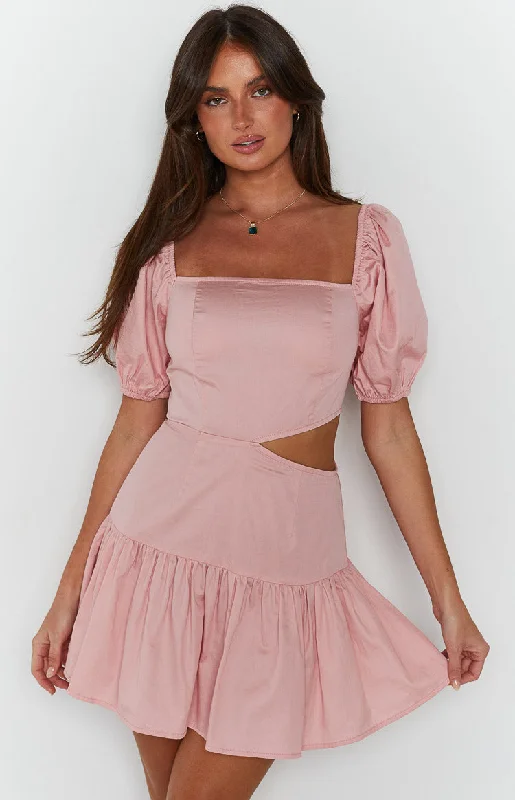 Women's mini dress eastern -Melea Pink Puff Sleeve Mini Dress