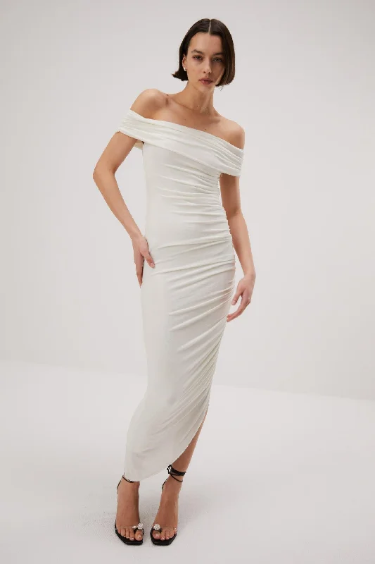 Ladies midi dress slimming -Misha Keoni Slinky Jersey Midi Dress - Ivory