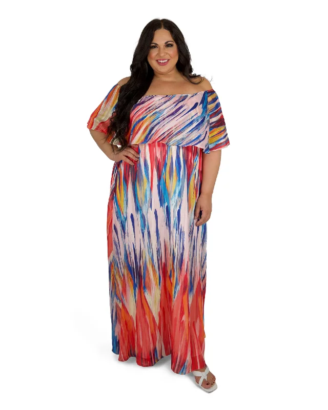 Women's maxi dress bold -Off-The-Shoulder Maxi Dress | Multi