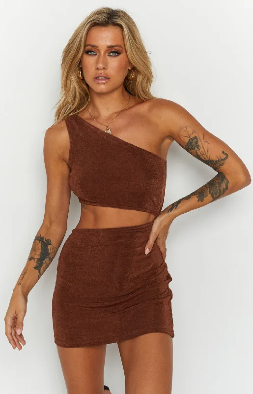 Women's mini dress bright -Etta Brown Cut Out Mini Dress