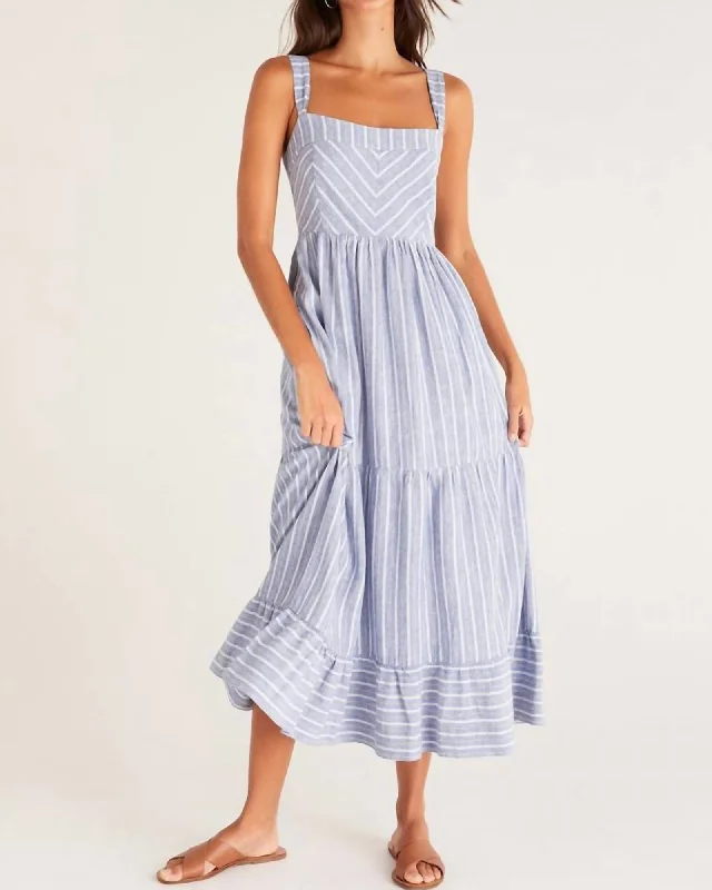 Ladies midi dress striped -Ayla Midi Dress In Marina Blue | Marina Blue