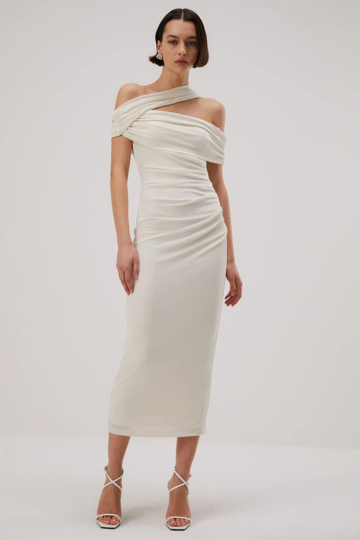 Ladies midi dress wrap -Misha Imani Slinky Jersey Midi Dress - Ivory