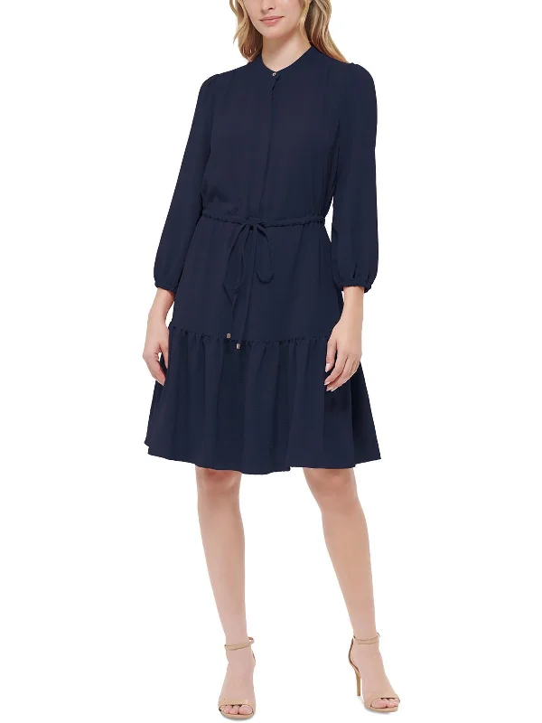 Women's shirt dress brunch -Womens Tiered Polyester Shirtdress