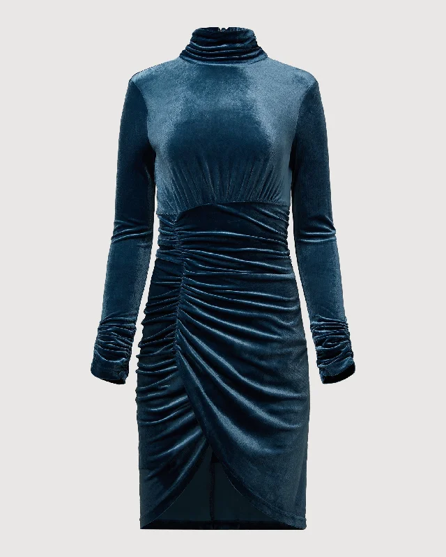 Women's mini dress anniversary -Rachel Parcell | Ruched Velvet Mock Neck Mini Dress | Deep Teal