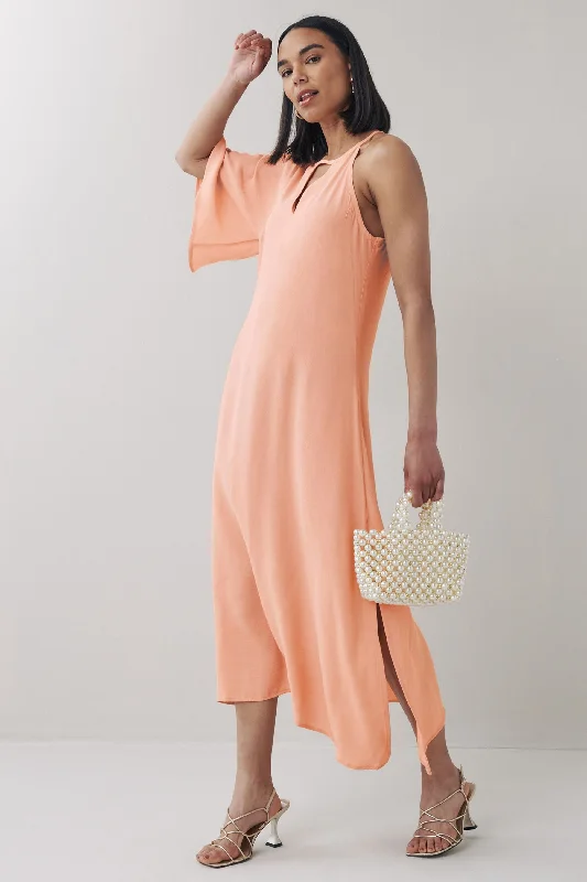 Ladies midi dress gathered -One Shoulder Midi Dress Blush